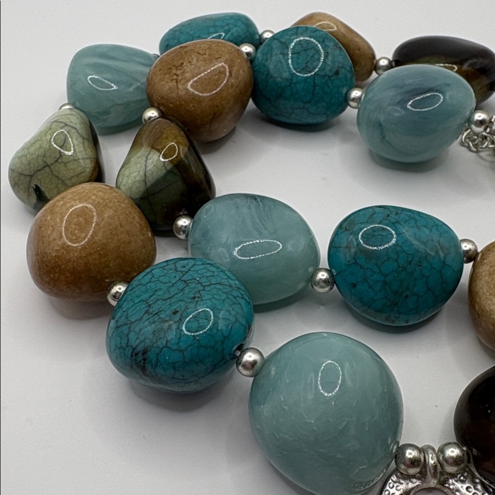 Blue & Neutrals Glass Bead Necklace 14-16” - Picture 6 of 7
